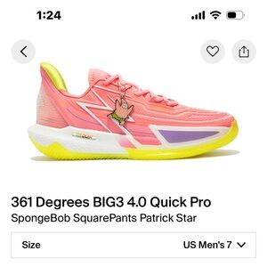 NWT 360 degrees BIG3 4.0 Quick Pro Patrick Star men’s 7